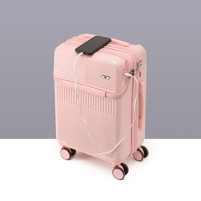 Front-Opening Carry-On Suitcase | Multi-Function Hard Shell Spinner Travel Luggage
