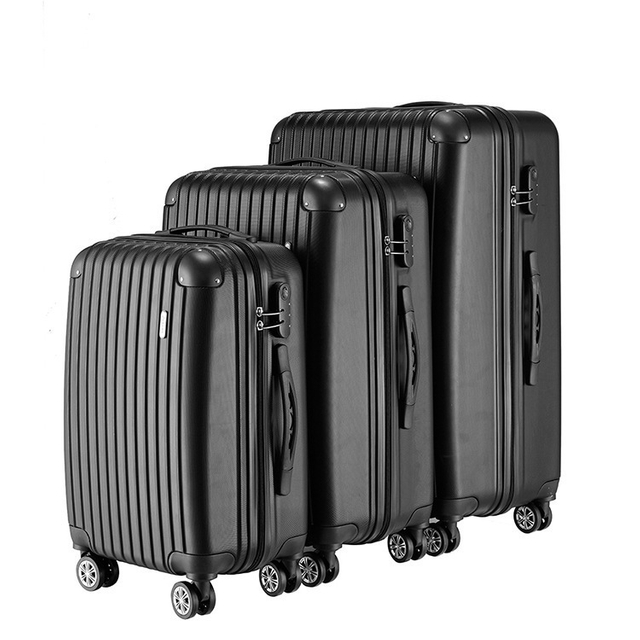 Black Vertical Stripe 3-Piece Luggage Set | Hard Shell Spinner Travel Suitcase Set