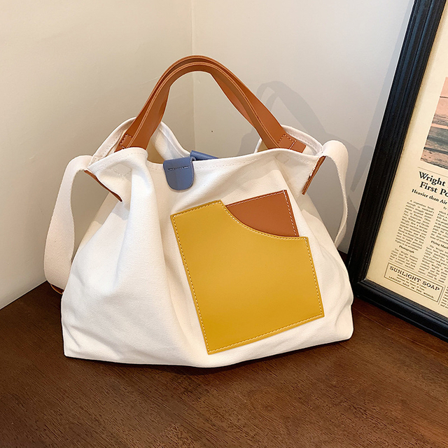 Vintage Color Block Canvas Tote Shoulder Bag | Canvas Handbag Manufacturer & OEM Supplier