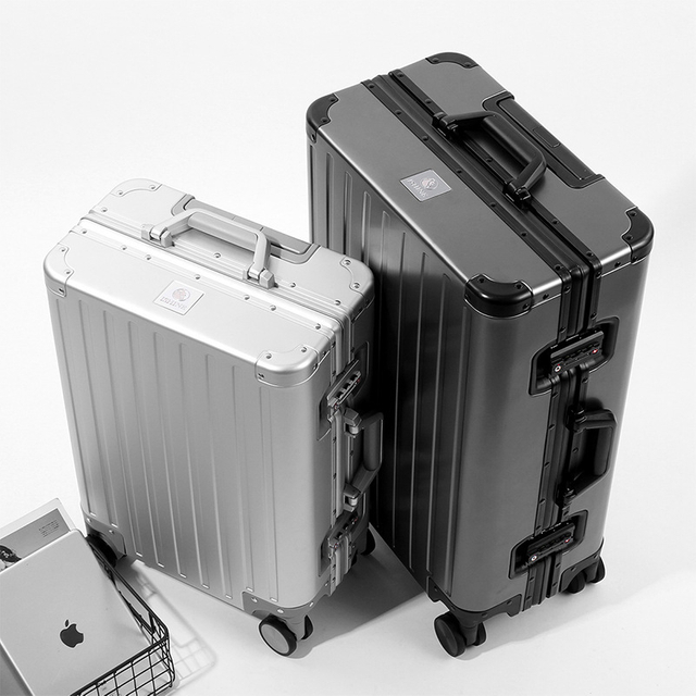 Full Aluminum-Magnesium Alloy Suitcase | 20/24/28 Inch Metal Frame Spinner Travel Luggage
